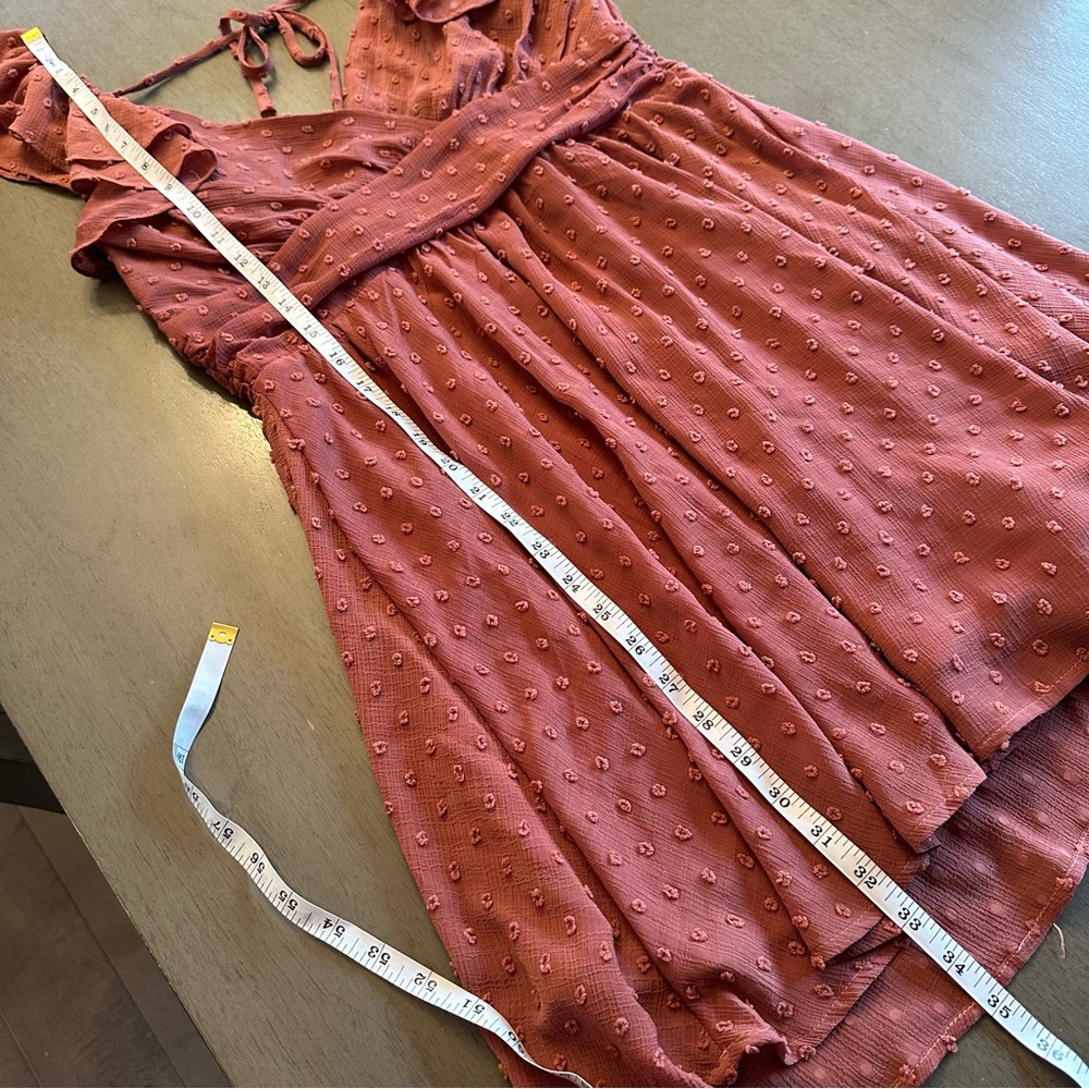 ALTAR’D STATE Swiss Dot Flutter Sleeve Mini Dress Dark Rose Color Size Medium - Picture 9 of 11
